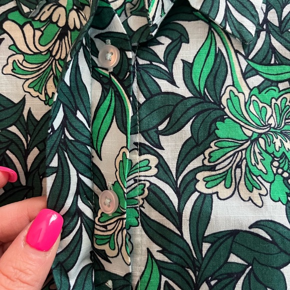 Lane Bryant Green & White Button Down Cotton Blouse with Tie Sleeves 26/28 - Picture 11 of 16